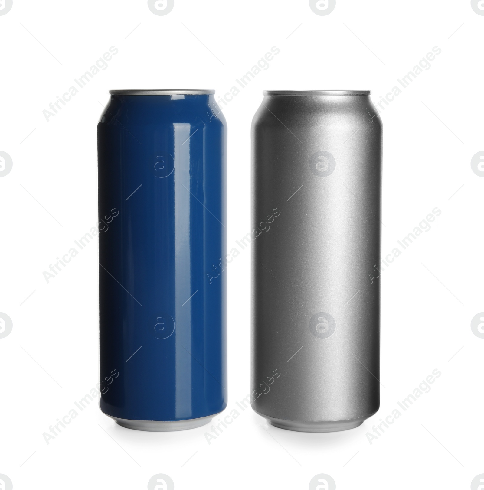 Photo of Aluminum cans on white background. Mockup for design