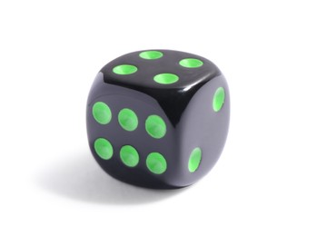Photo of One black game dice isolated on white