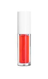 One red lip gloss isolated on white. Cosmetic product