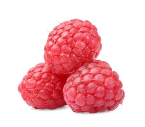 Three tasty ripe raspberries isolated on white