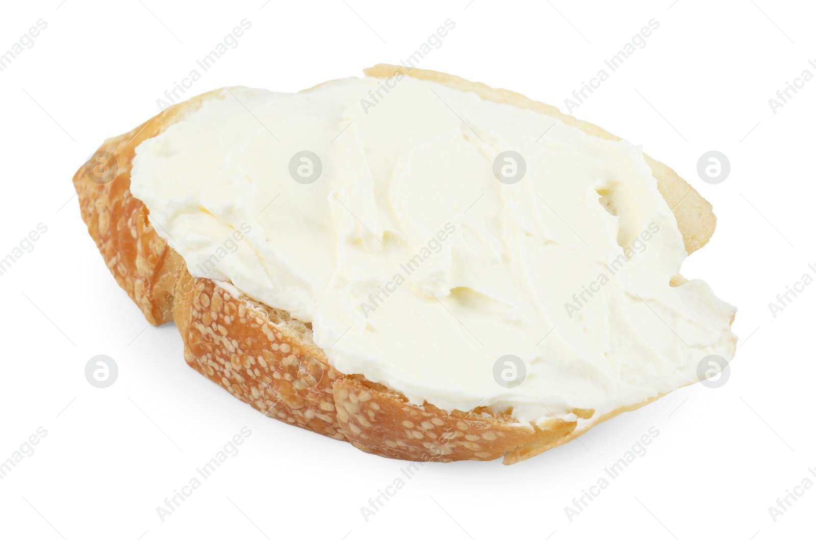 Photo of Bruschetta with cream cheese isolated on white