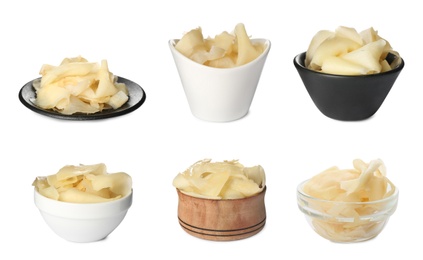 Image of Set with pickled ginger on white background