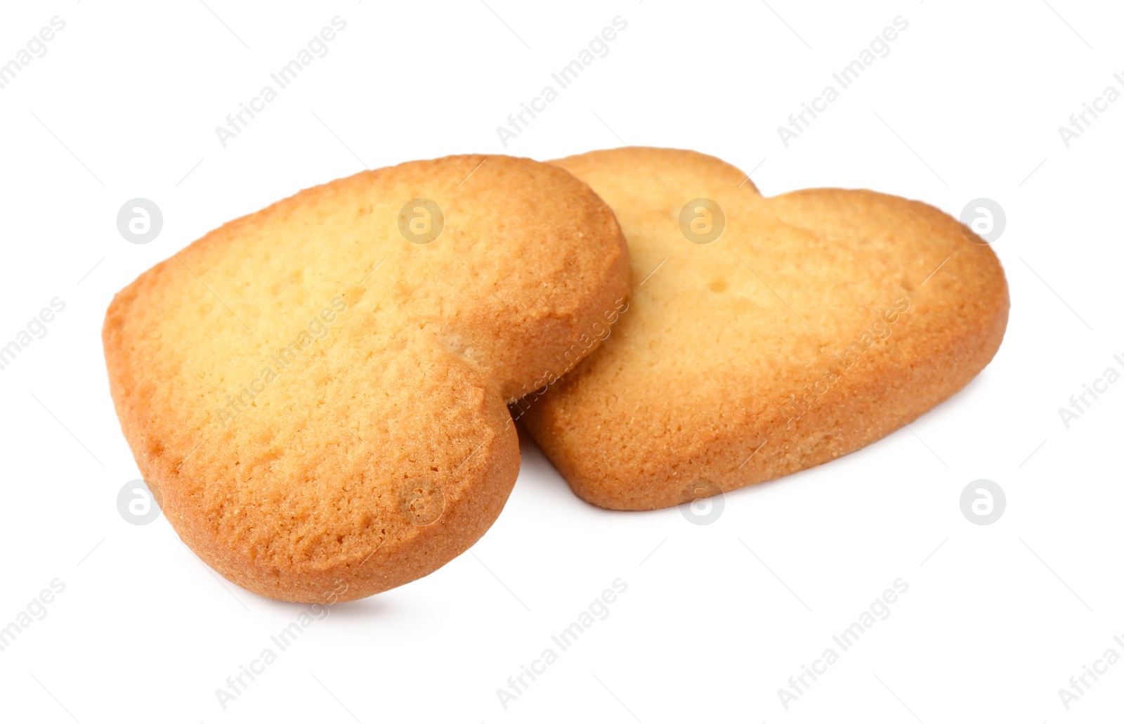 Photo of Tasty heart shaped Danish butter cookies isolated on white