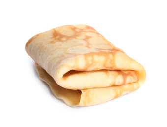 Folded fresh thin pancake isolated on white