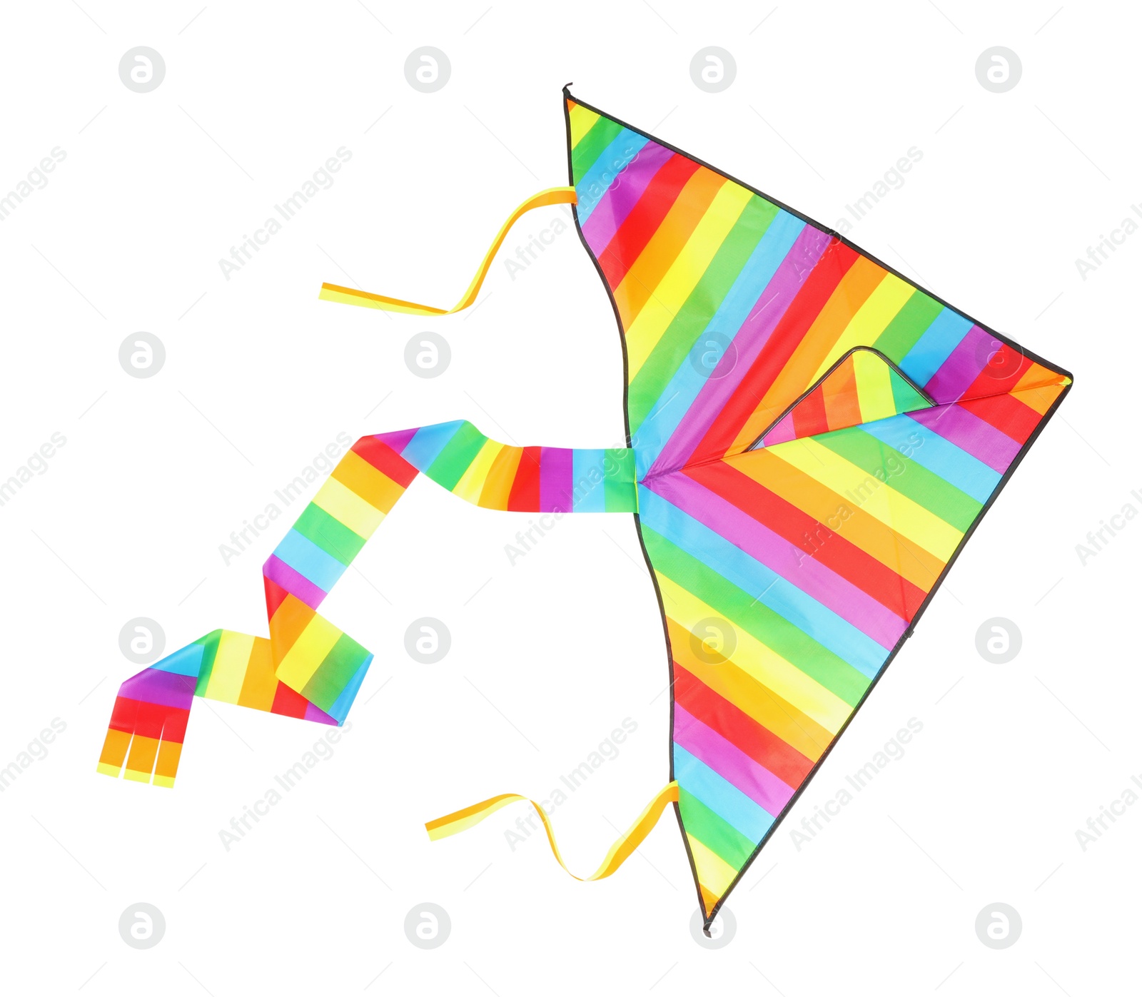 Photo of Beautiful bright rainbow kite isolated on white, top view