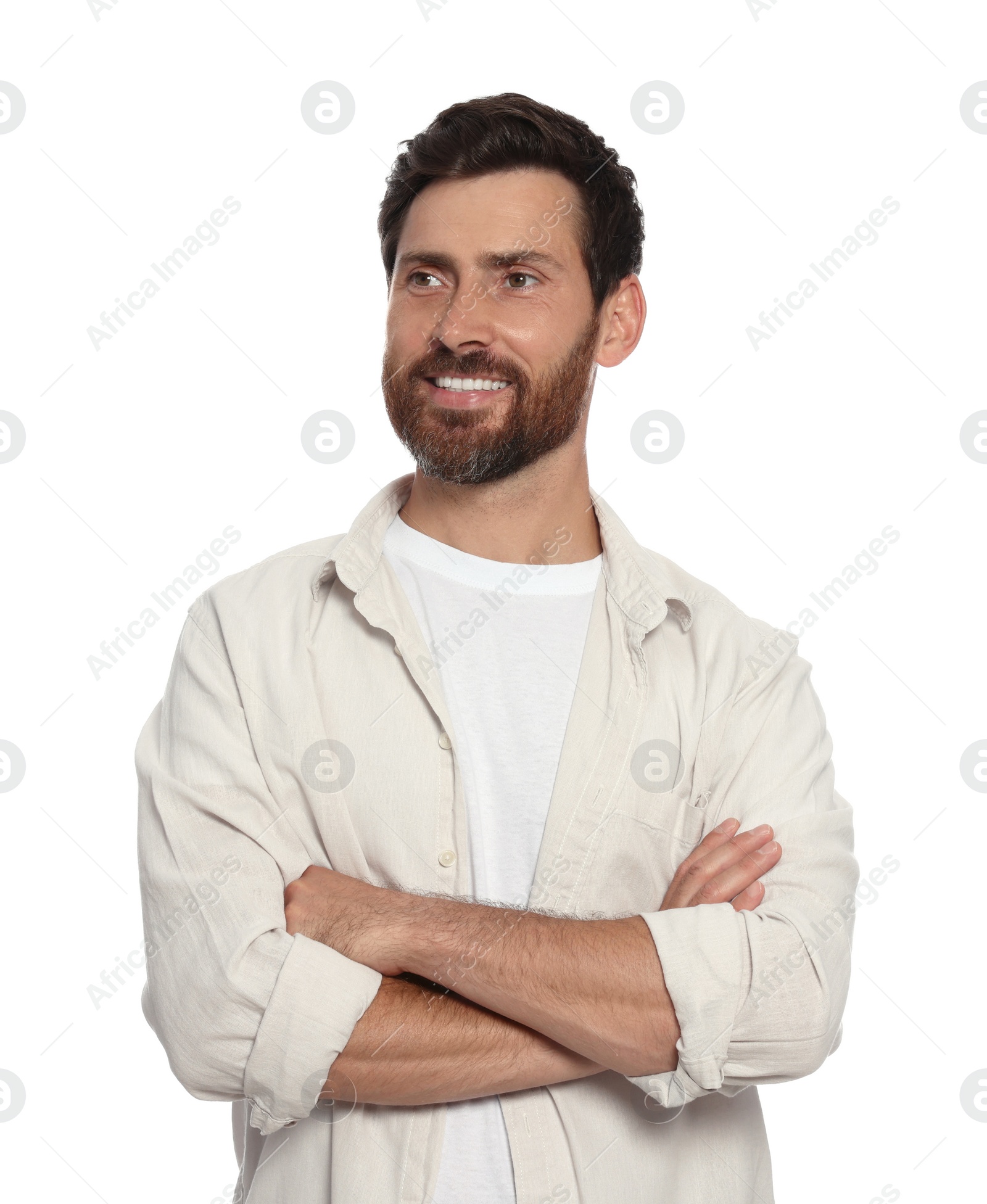 Photo of Portrait of handsome bearded man on white background