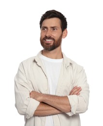 Portrait of handsome bearded man on white background