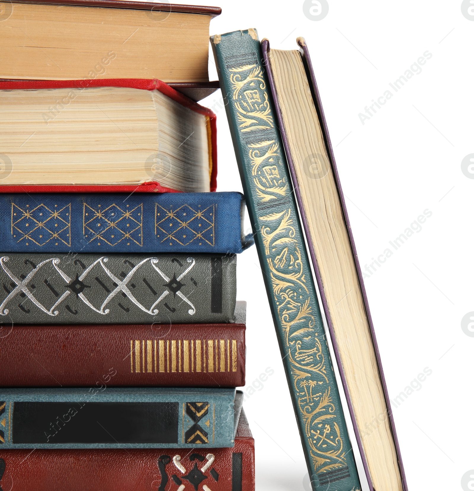 Photo of Collection of different books isolated on white