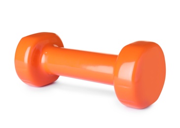 Color dumbbell on white background. Home fitness