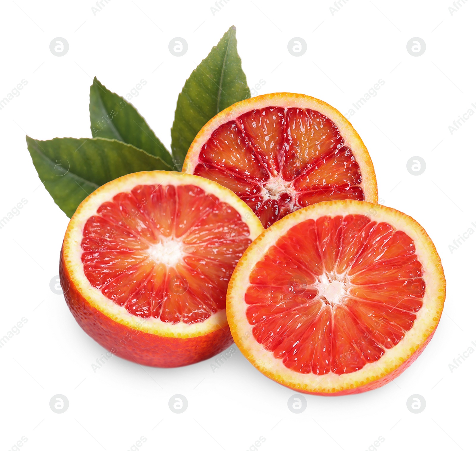 Image of Delicious ripe red oranges on white background