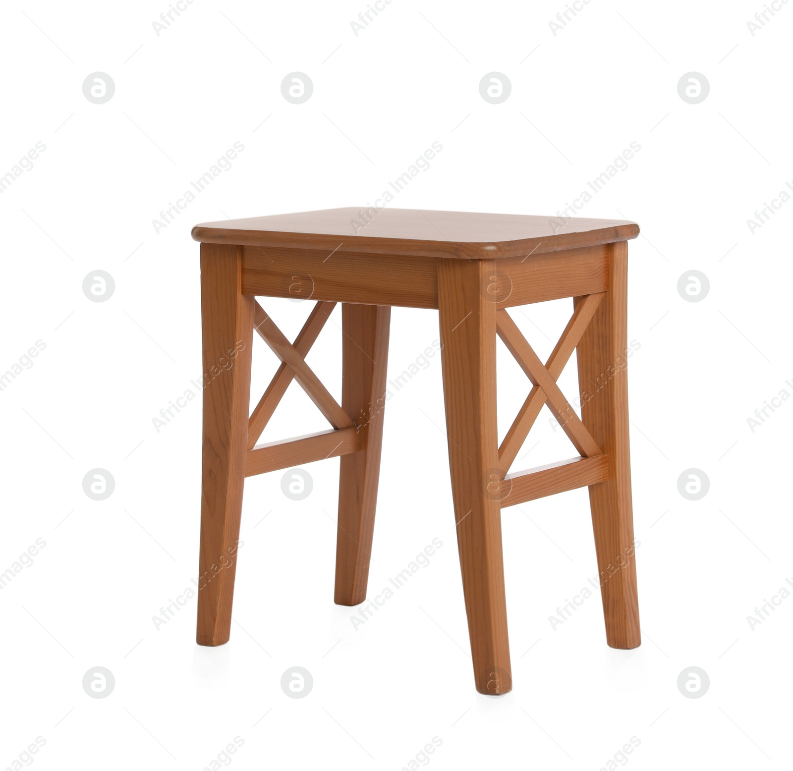 Photo of Stylish wooden stool isolated on white. Interior element