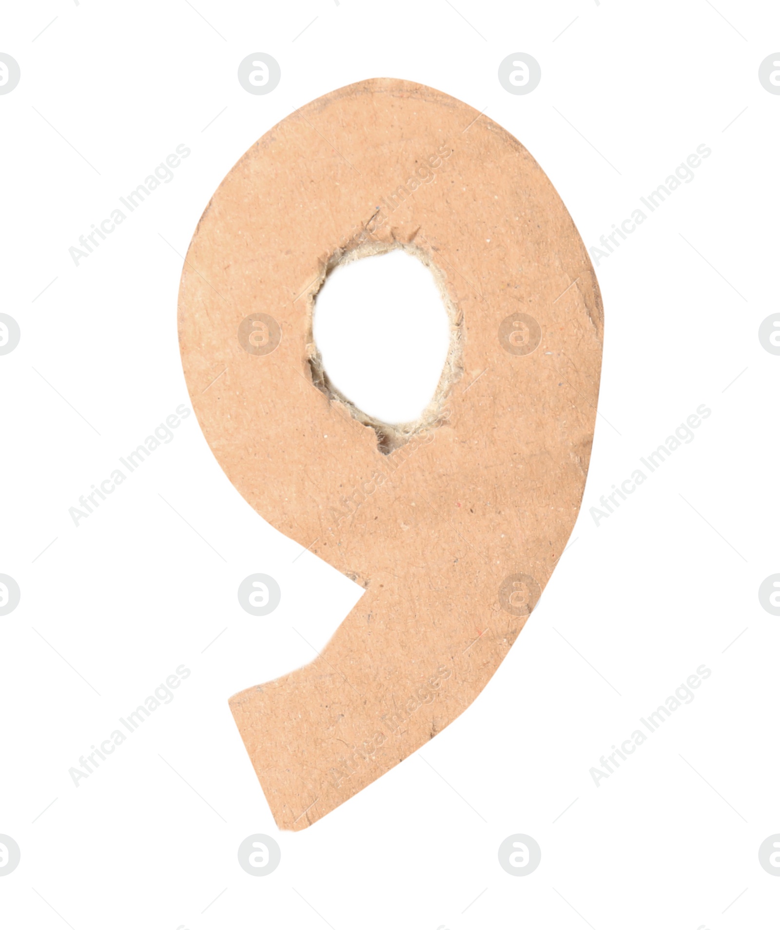 Photo of Number 9 made of brown cardboard on white background