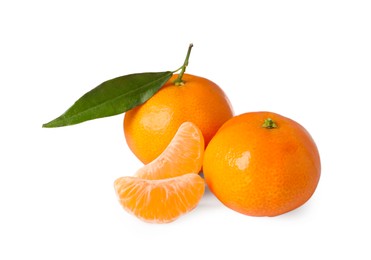 Photo of Fresh ripe juicy tangerines isolated on white