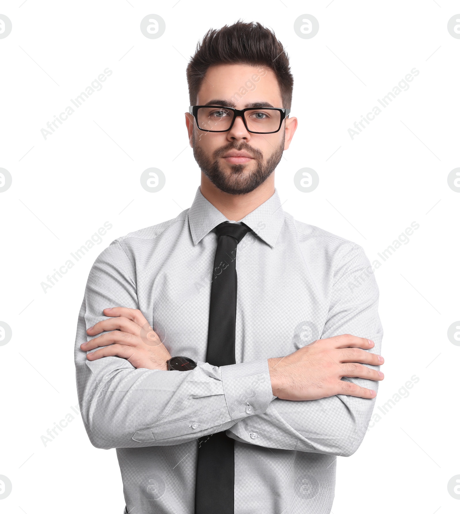 Photo of Portrait of young businessman on white background