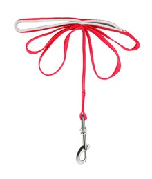 Photo of New red dog leash isolated on white