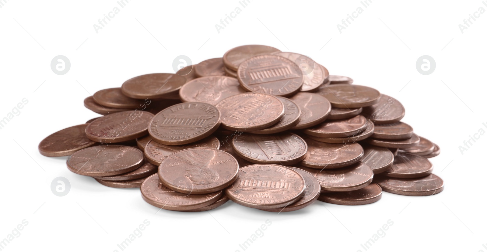 Photo of Pile of American coins on white background