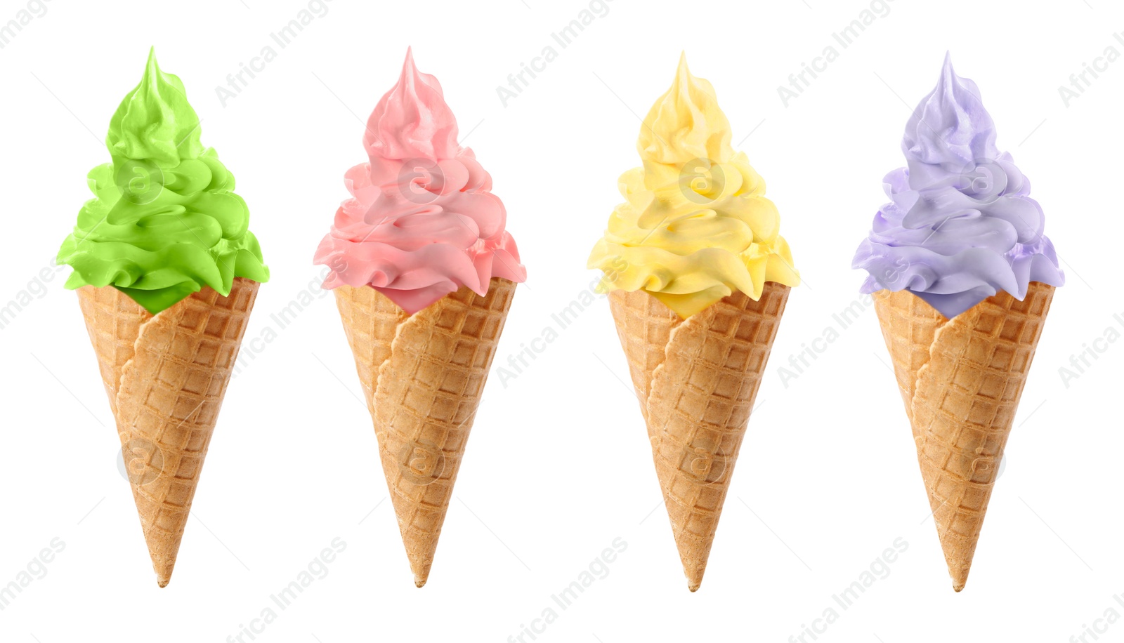 Image of Ice cream in different flavors isolated on white. Soft serve