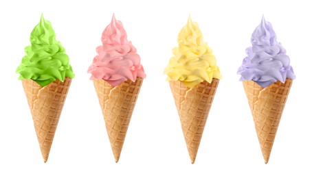 Image of Ice cream in different flavors isolated on white. Soft serve