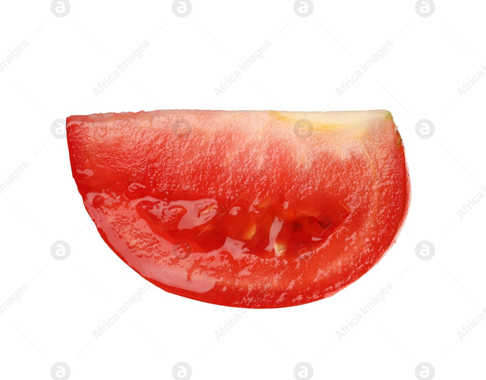 Photo of Slice of fresh ripe tomato isolated on white