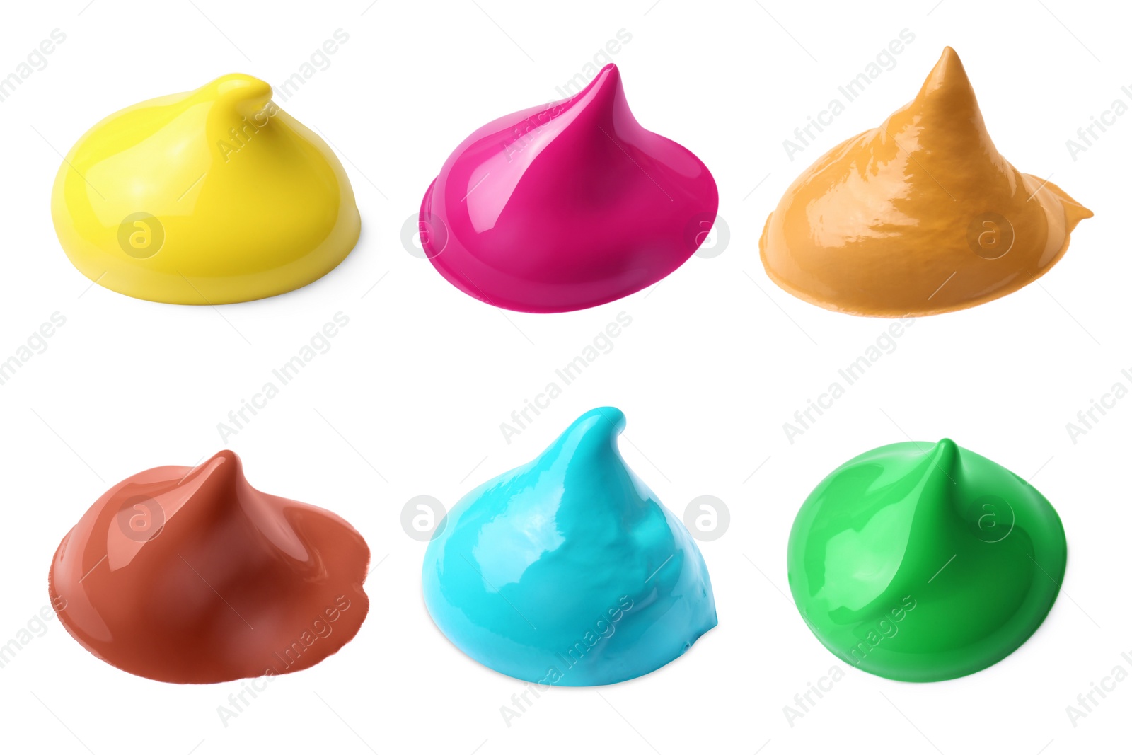 Image of Paint blobs of different colors on white background, set