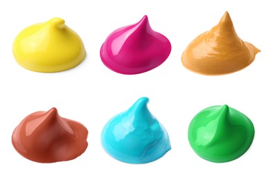 Image of Paint blobs of different colors on white background, set