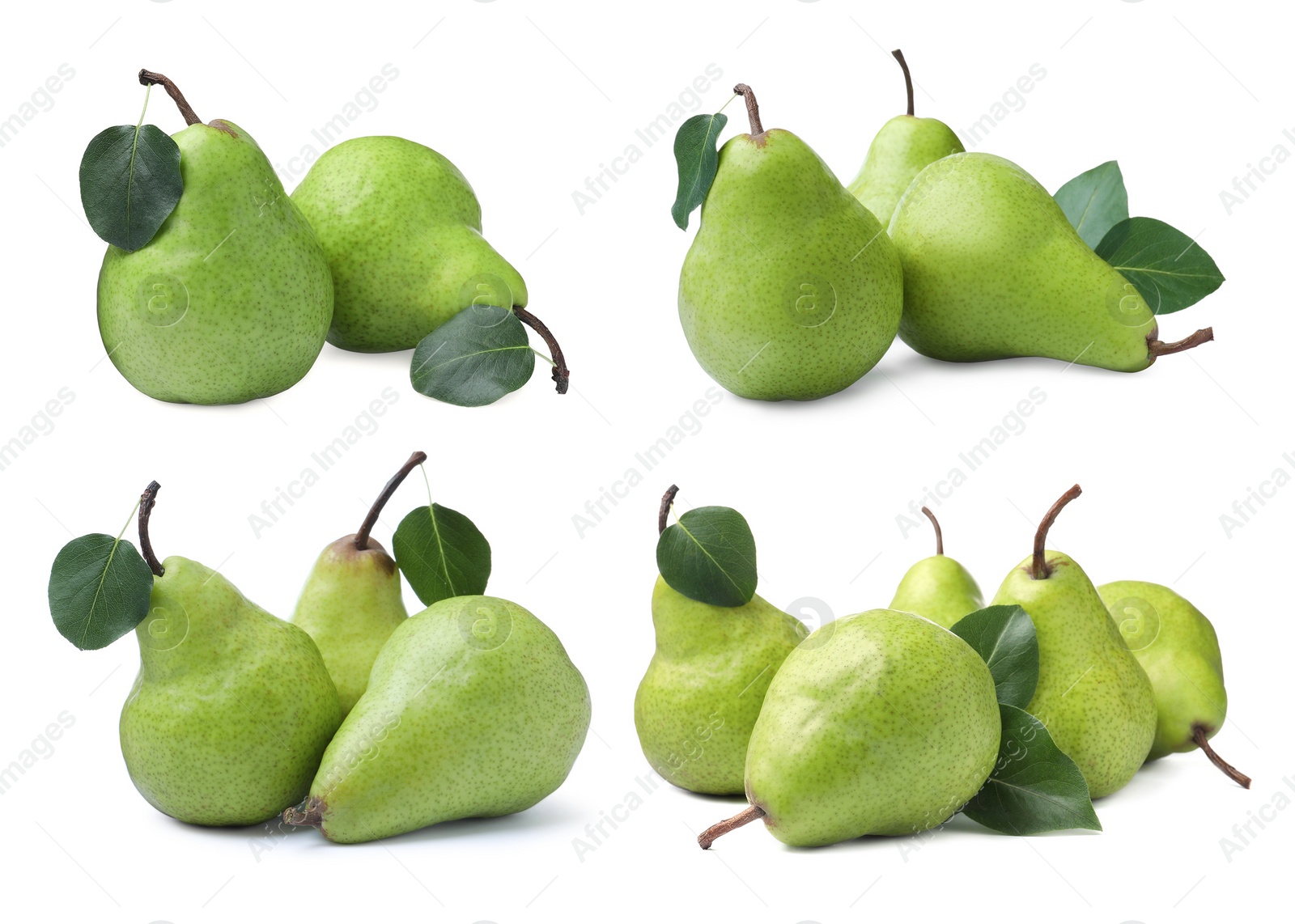 Image of Set with tasty ripe pears on white background 