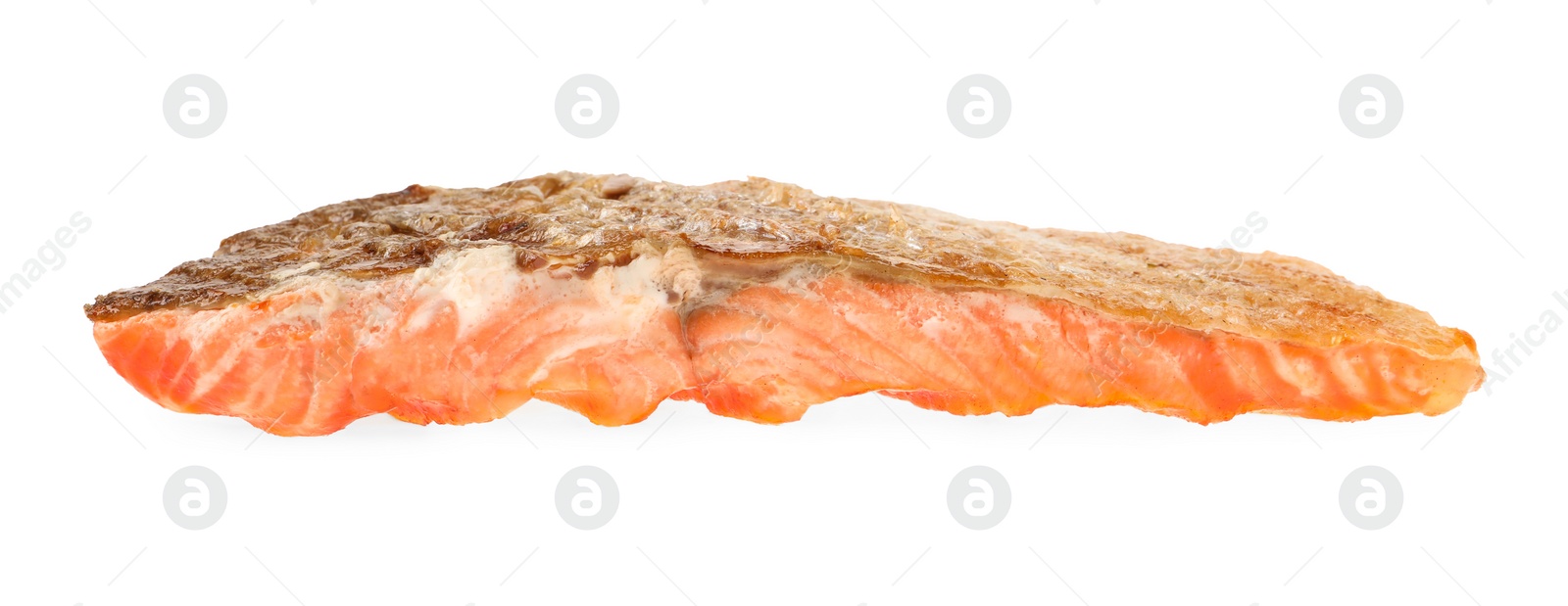 Photo of Piece of tasty grilled salmon isolated on white