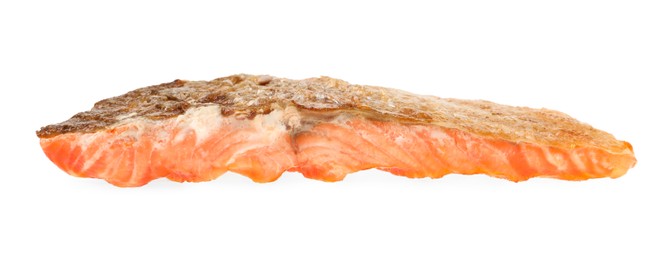 Photo of Piece of tasty grilled salmon isolated on white