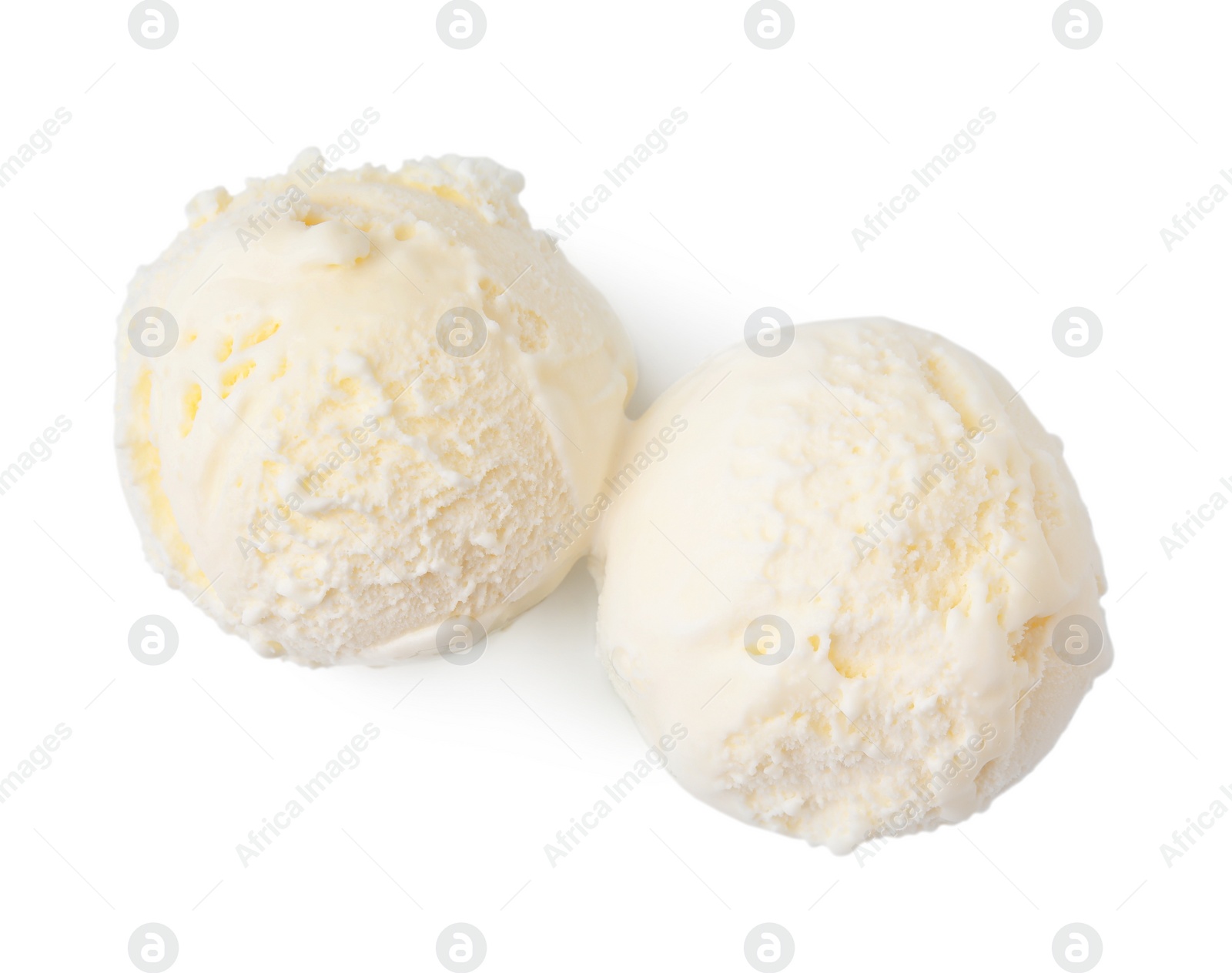 Photo of Delicious vanilla ice cream isolated on white, top view