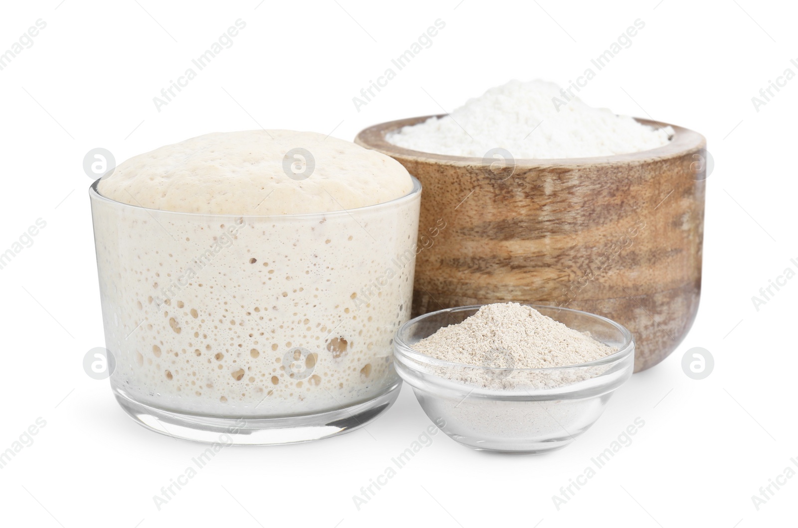 Photo of Fresh leaven and flour isolated on white