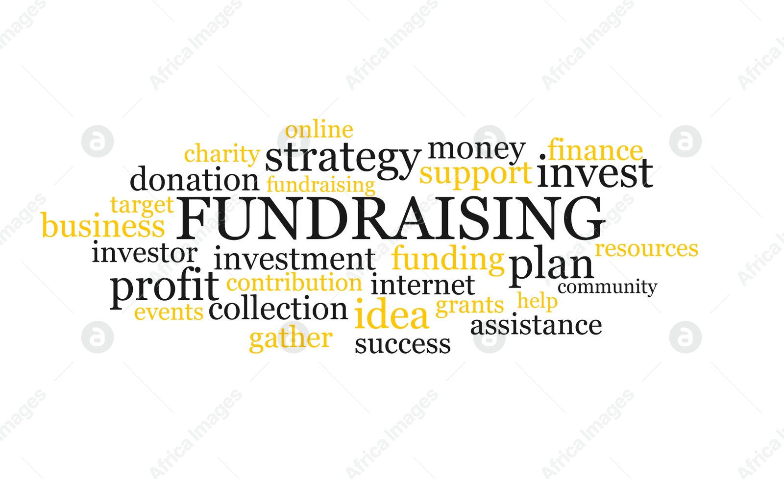 Image of Word cloud with fundraising terms on white background