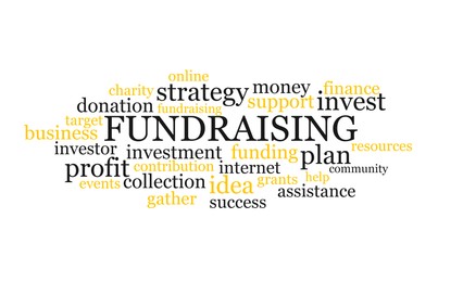 Image of Word cloud with fundraising terms on white background