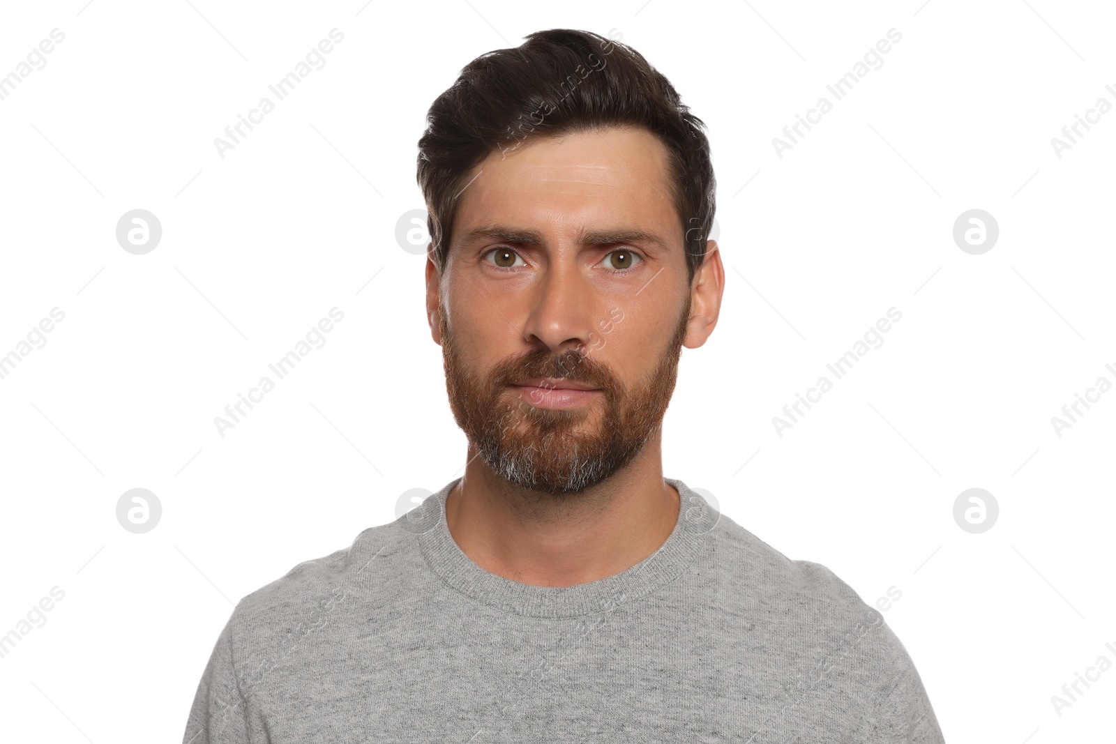 Photo of Portrait of handsome bearded man on white background