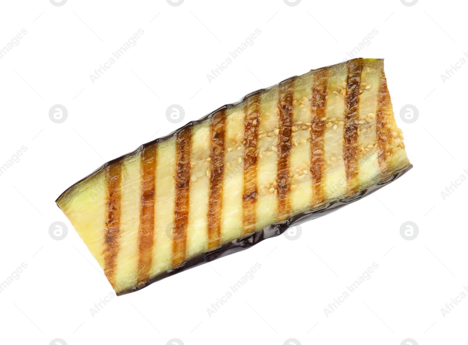 Photo of Delicious grilled eggplant slice isolated on white, top view