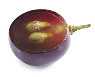 Photo of Fresh ripe cut juicy grape on white background