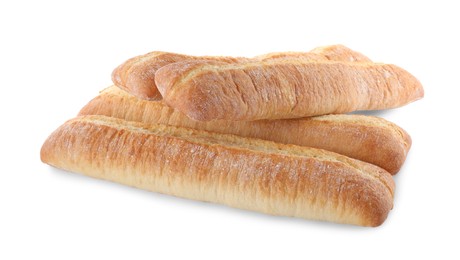 Photo of Tasty baguettes on white background. Fresh bread