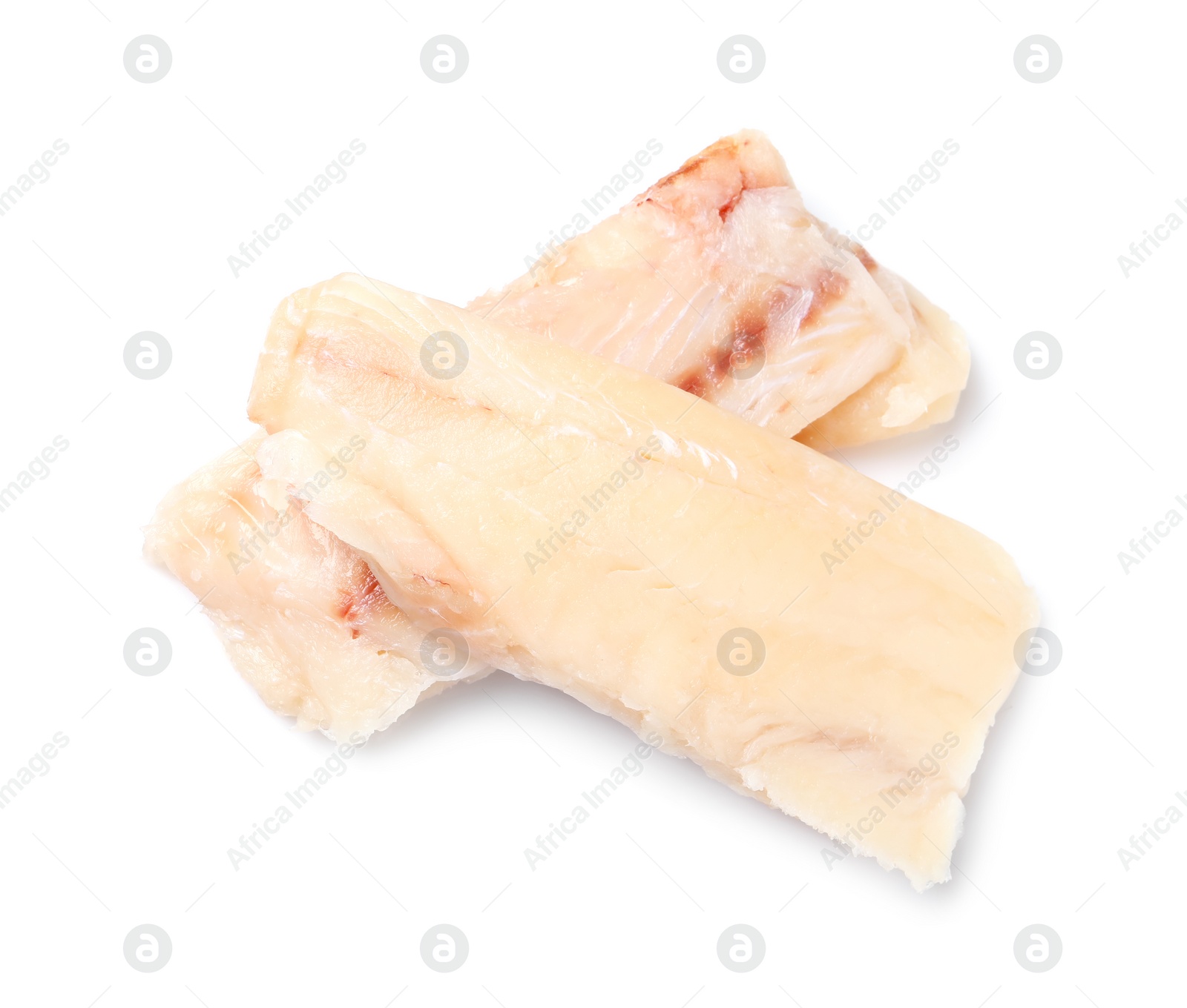 Photo of Pieces of raw cod fish isolated on white