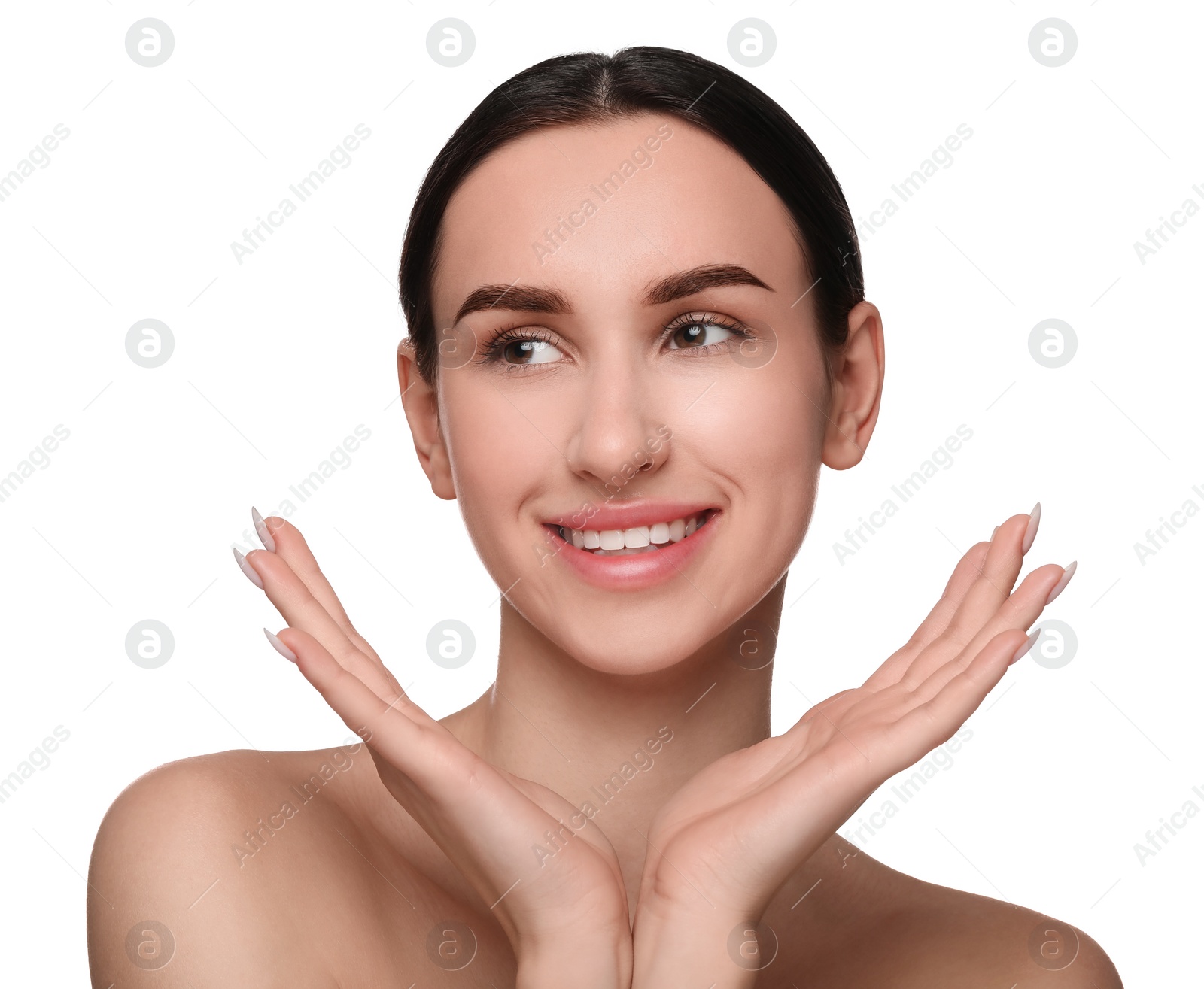 Photo of Portrait of beautiful young woman on white background