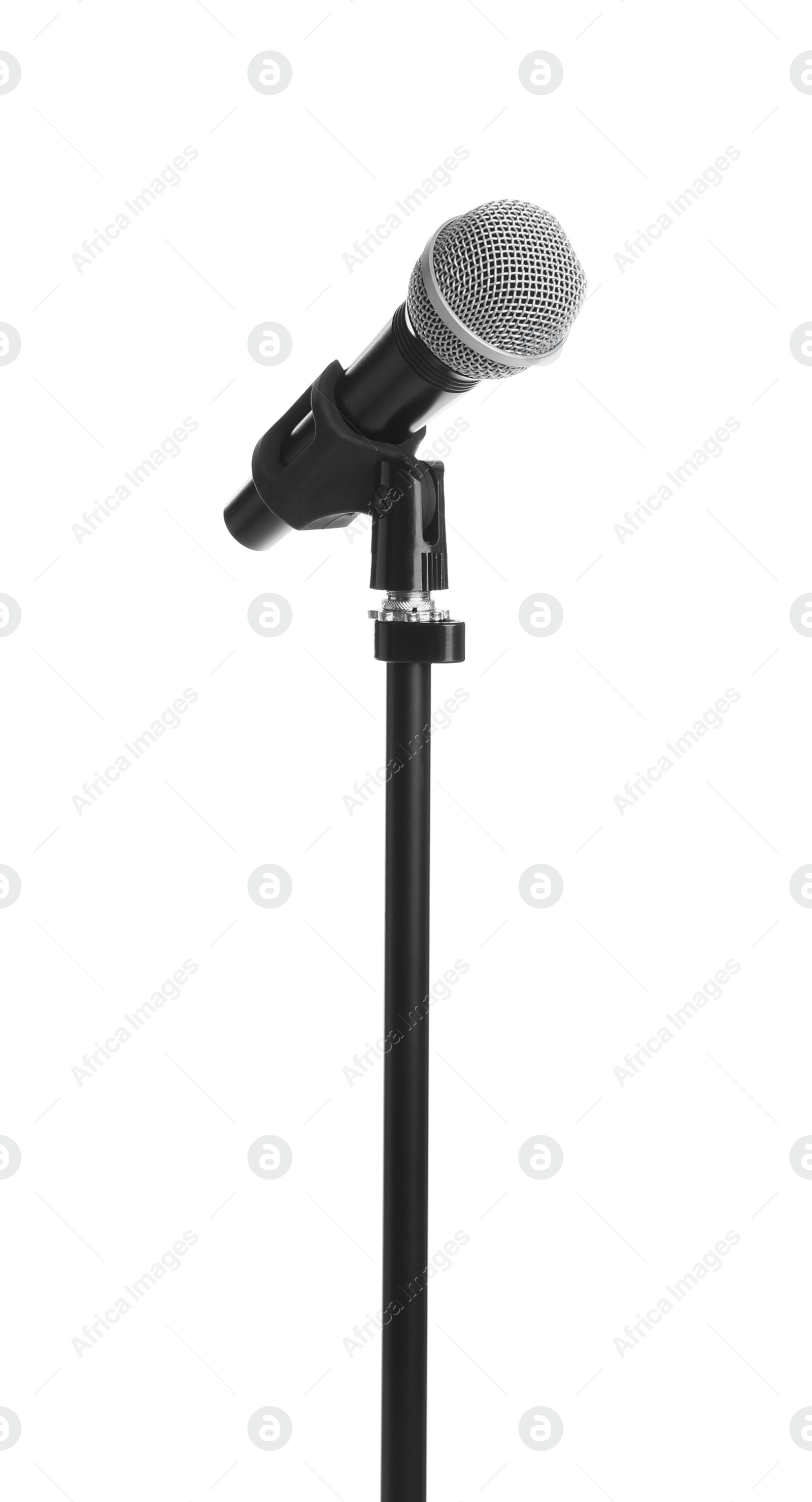 Photo of Stand with microphone isolated on white. Musical equipment