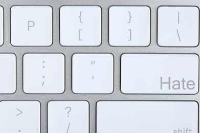 Image of Button with text Hate on computer keyboard, top view