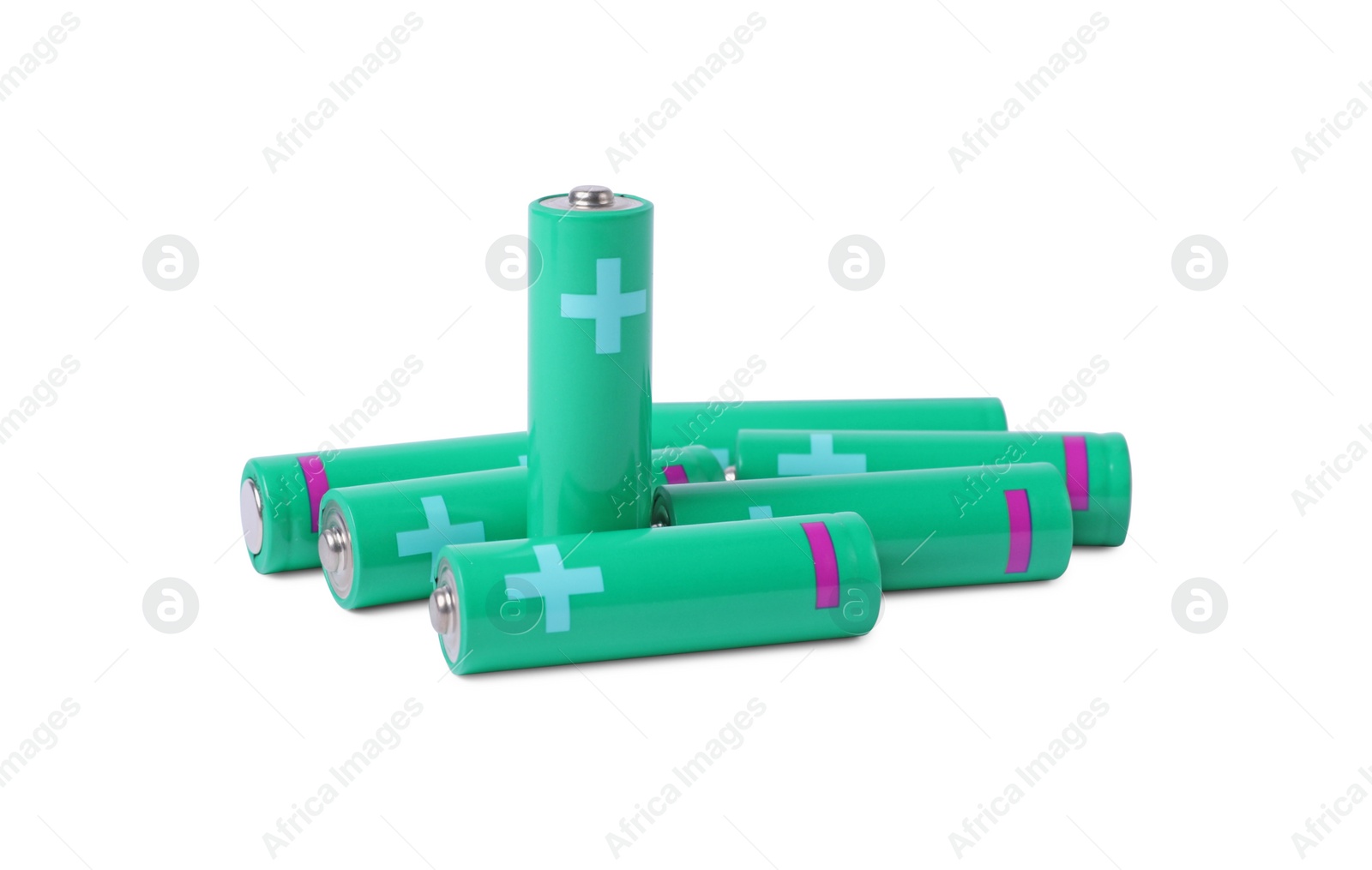 Photo of New AA size batteries isolated on white