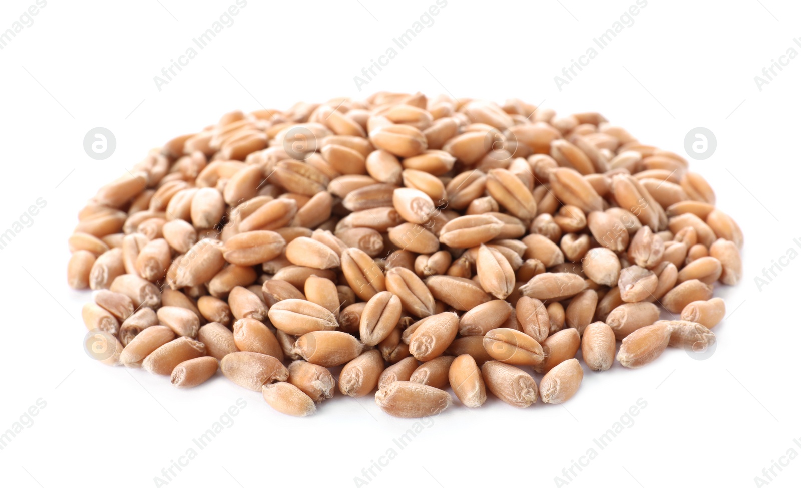 Photo of Pile of wheat grains on white background. Cereal crop