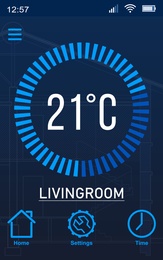 Illustration of Heating control system. Application displaying temperature in house 