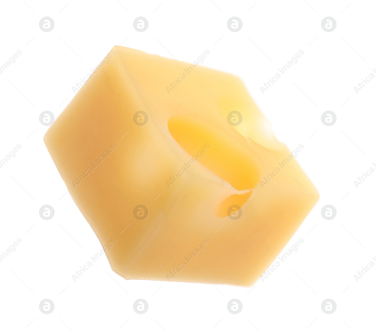 Photo of Cube of delicious cheese isolated on white