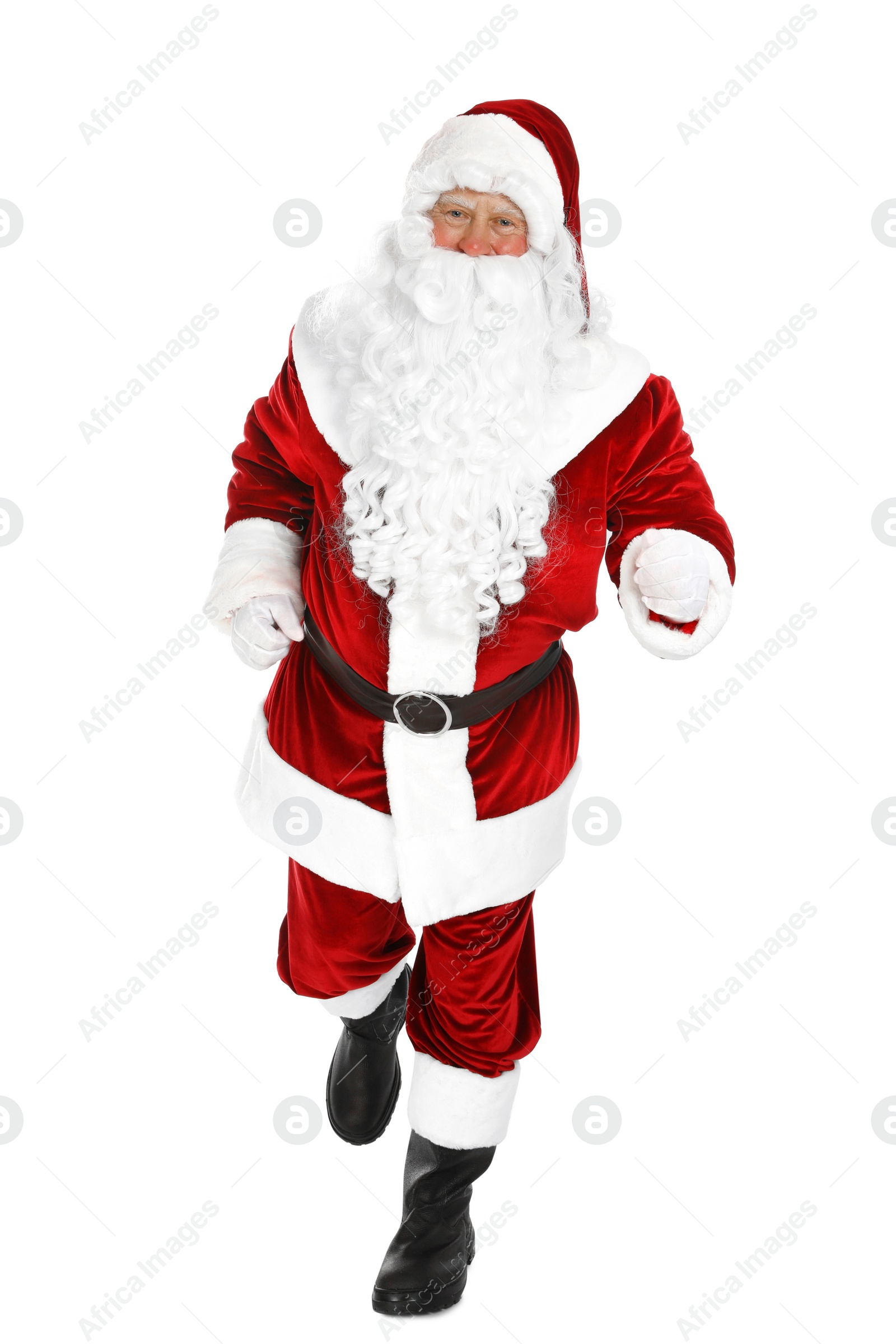 Photo of Happy authentic Santa Claus on white background