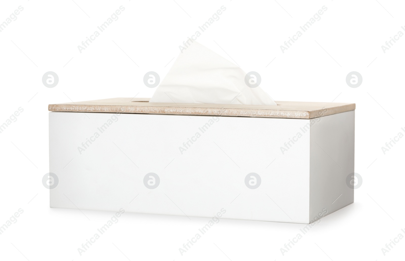 Photo of Holder with paper tissues isolated on white