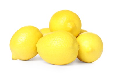 Photo of Fresh ripe whole lemons on white background