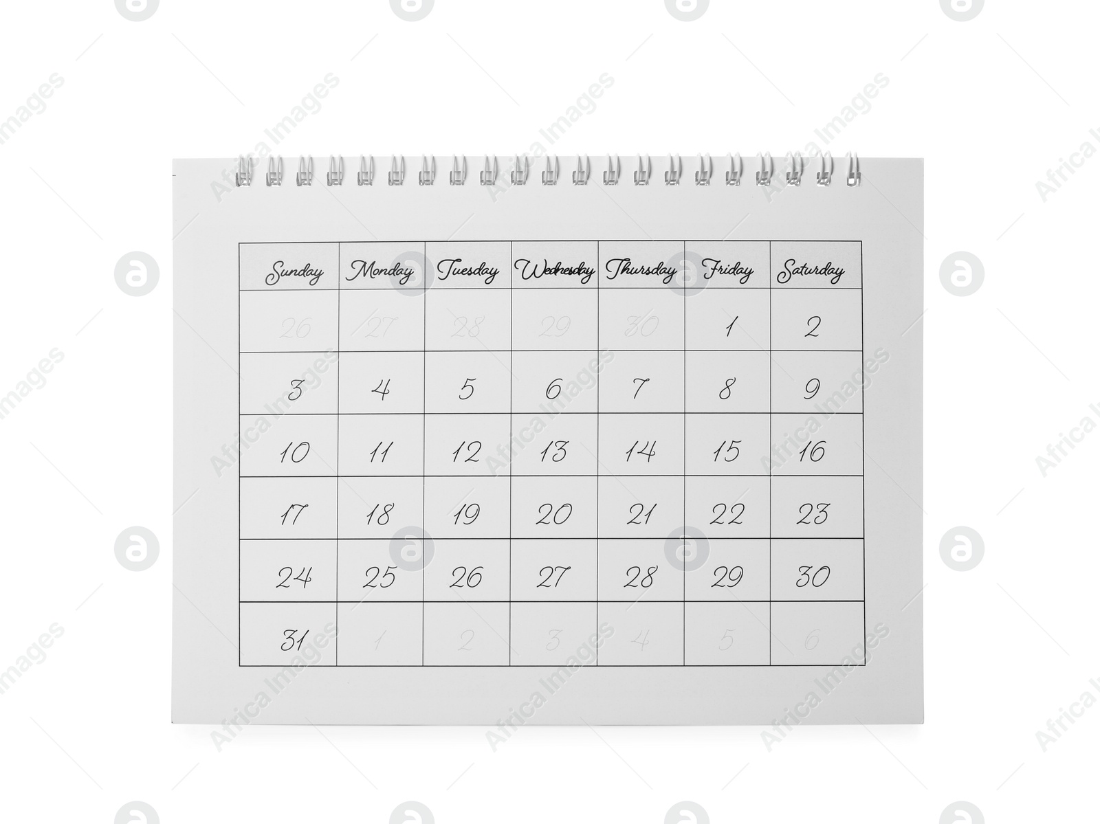 Photo of Paper calendar isolated on white. Planning concept