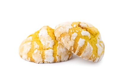 Tasty homemade lemon cookies on white background