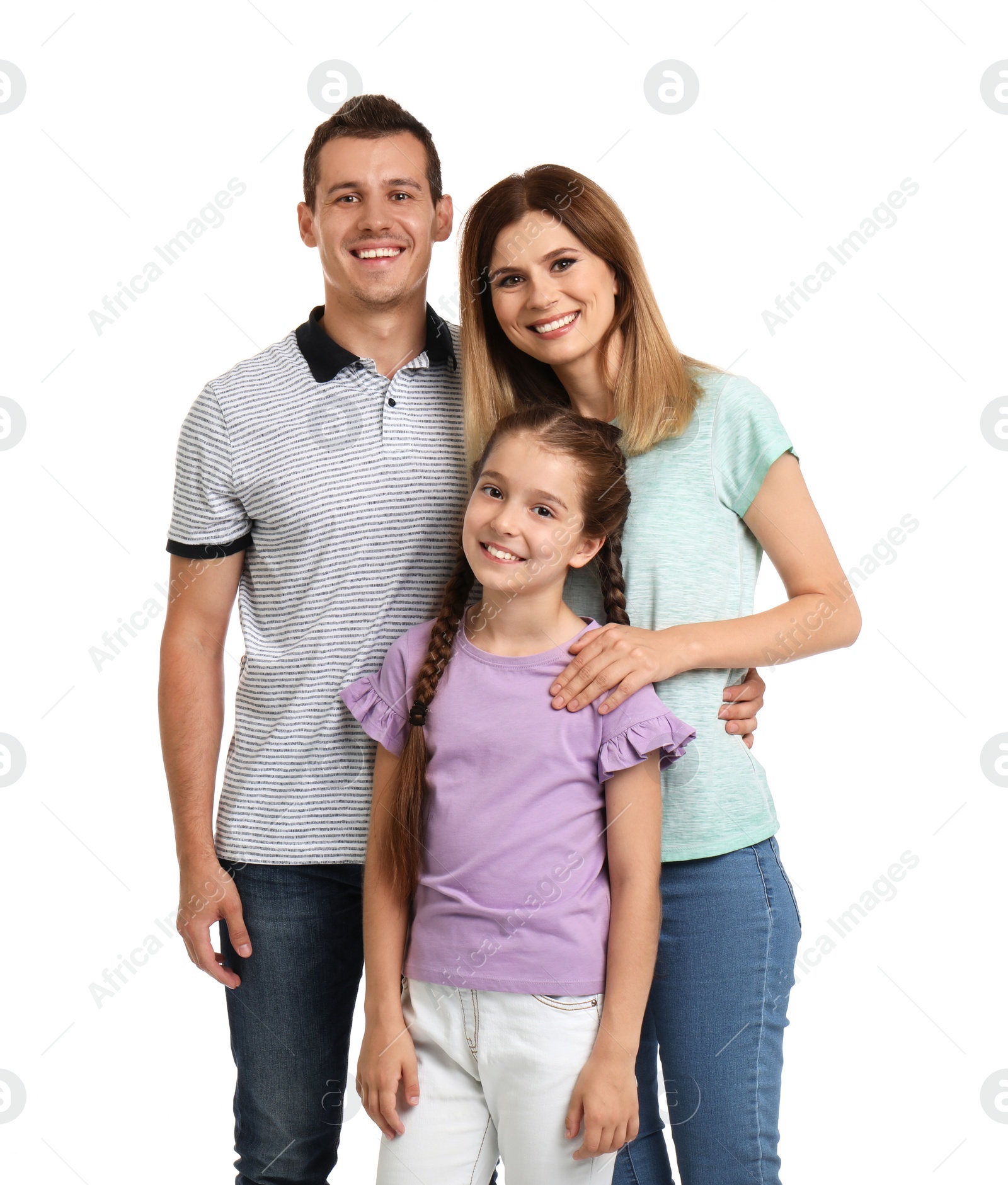 Photo of Happy family with child on white background